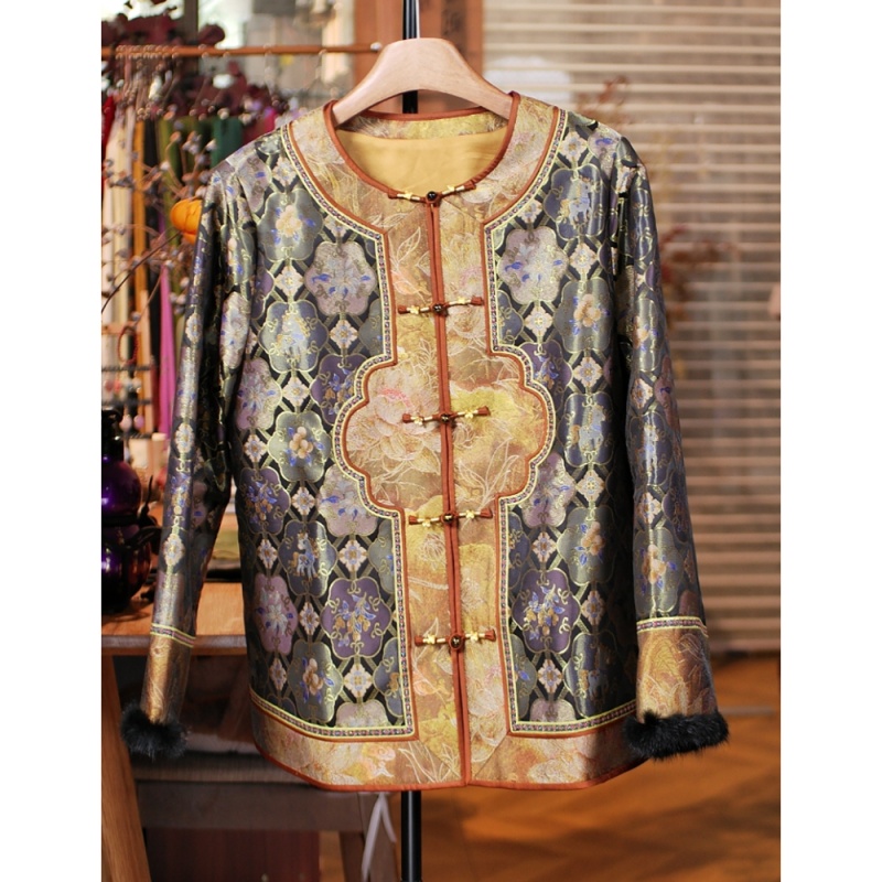 【玉溪非遗】  设计师款~茶香宋锦棉服外套   XA6015