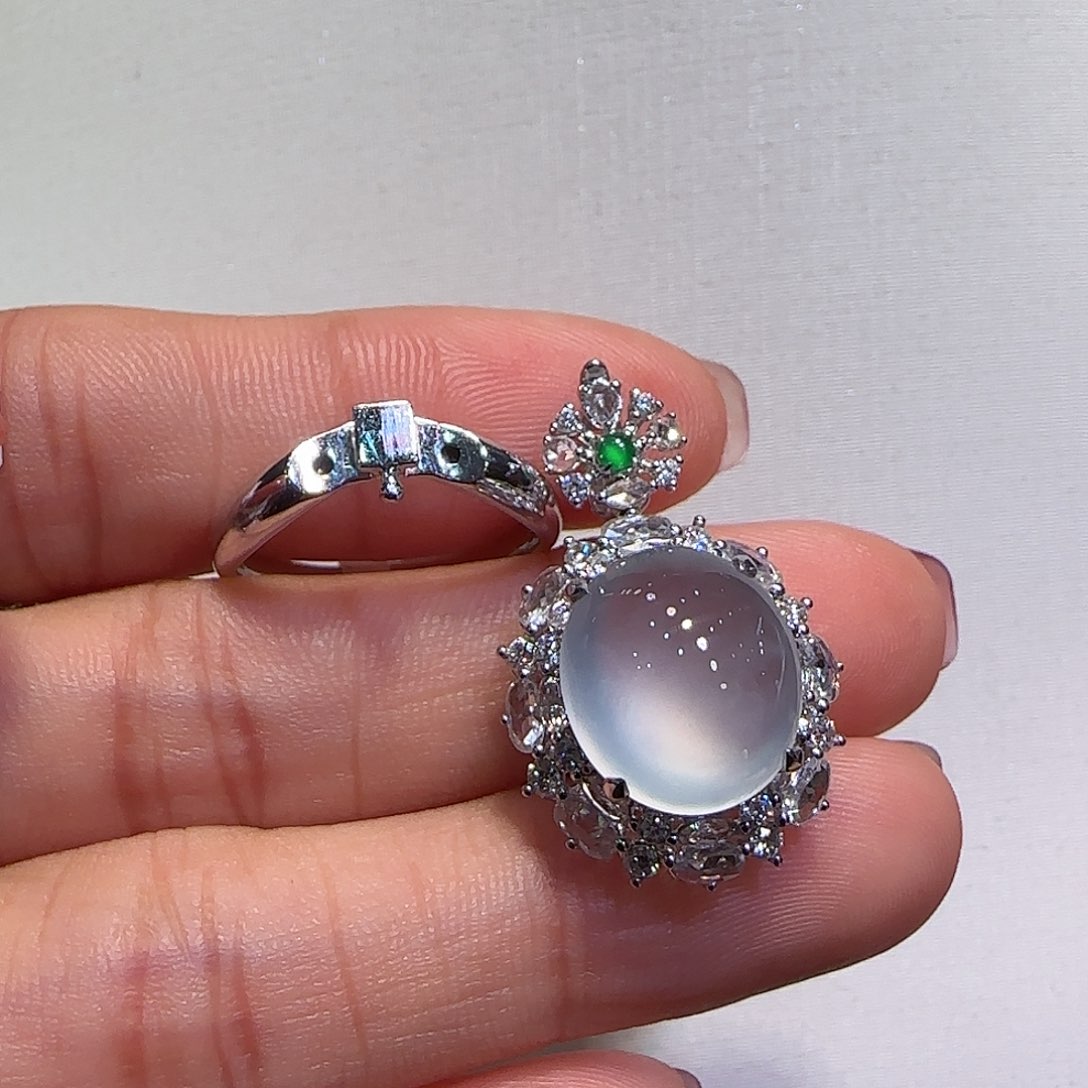 翡翠戒指18K金镶嵌戒指吊坠两用款