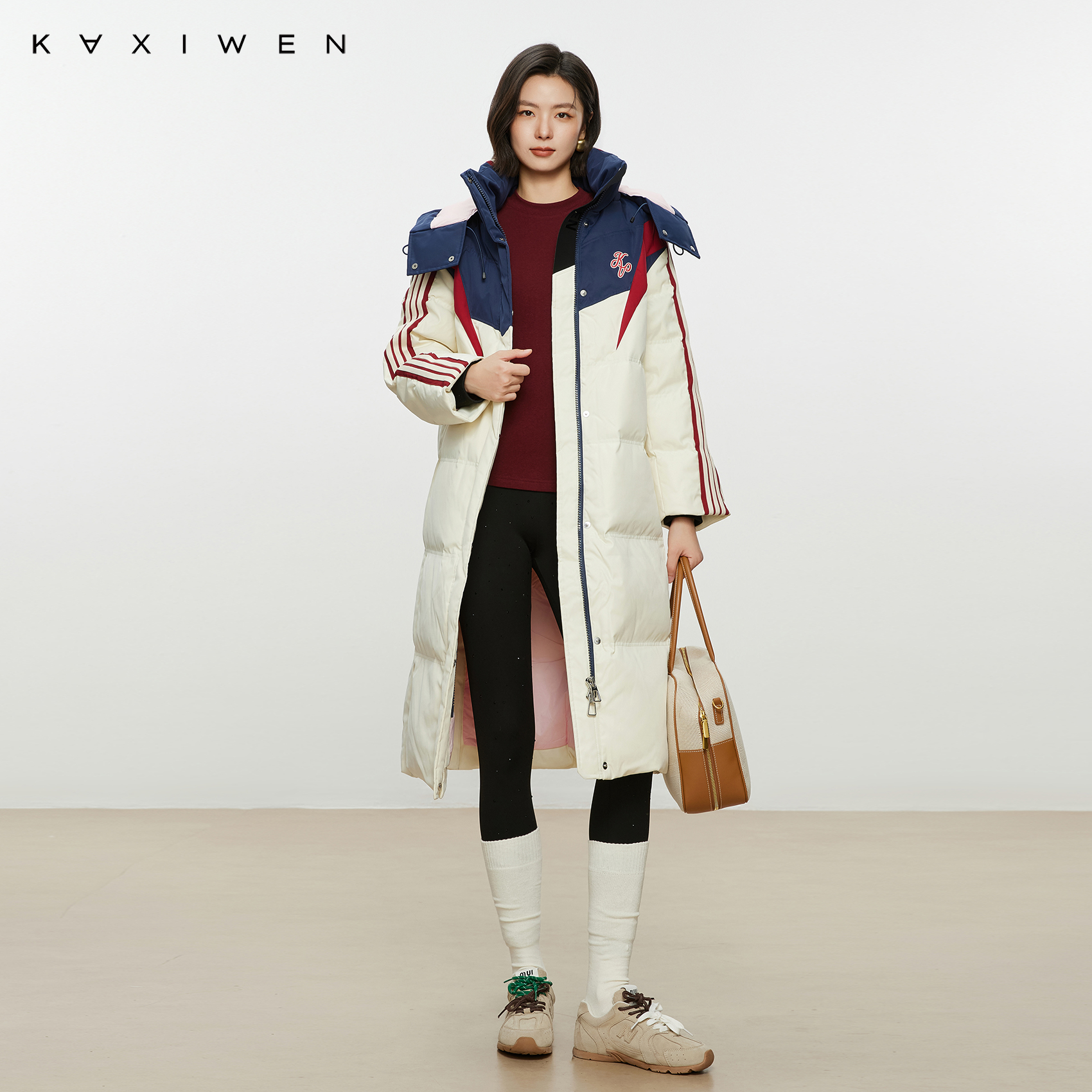 【NOJI&KXW】通勤连帽冬季撞色学院风设计感长款外套女X11AYS8811