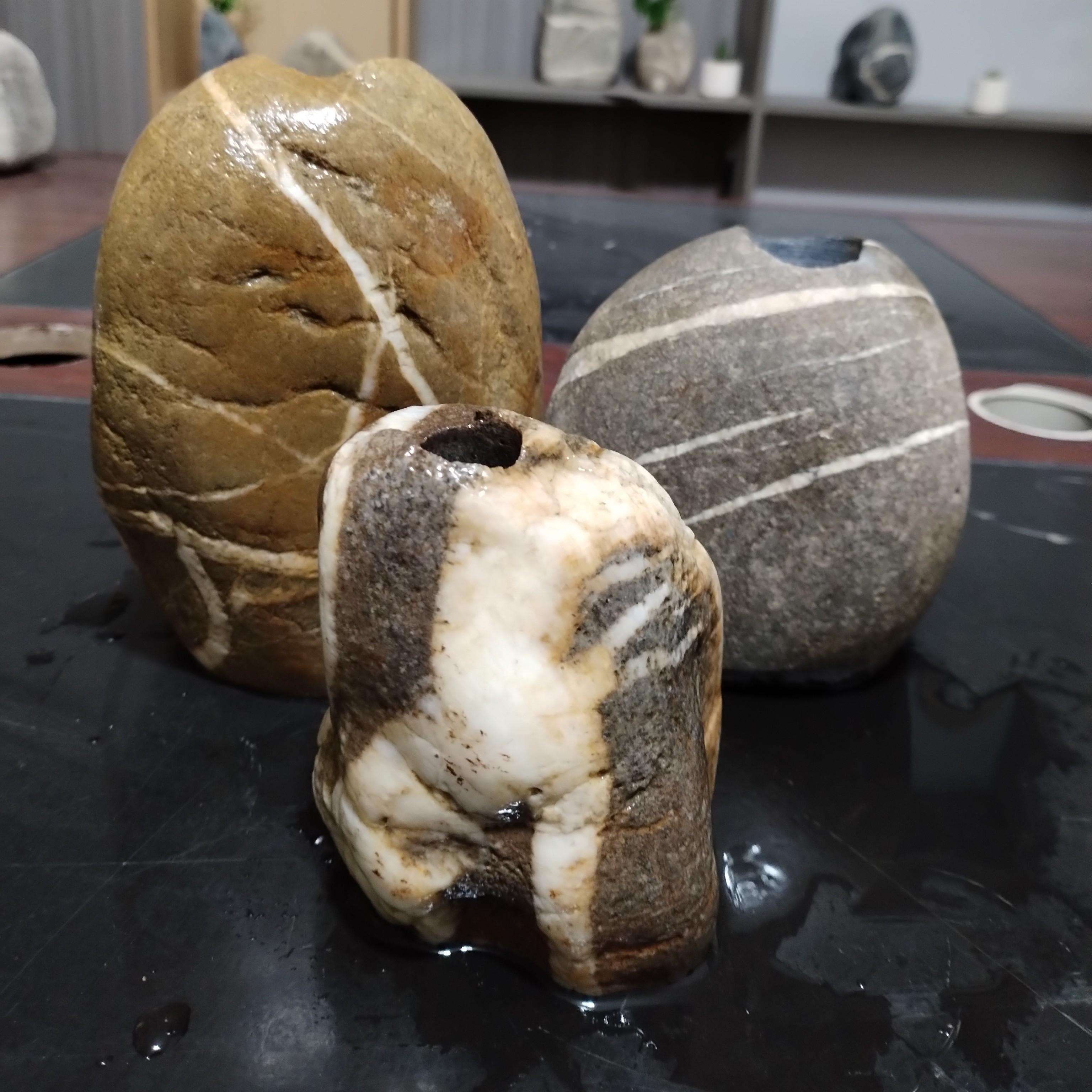 原生态鹅卵石加工花瓶可水培插花还能当摆件石头花盆