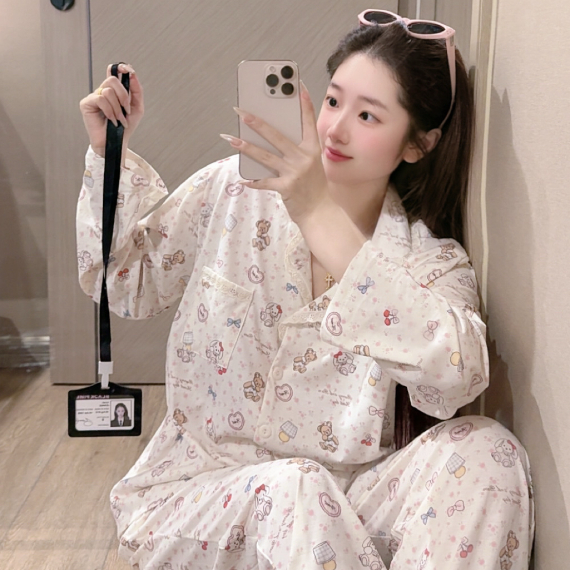 【条纹kitty】100%棉 主包自留！超级软！翻领春秋款亲肤家居服
