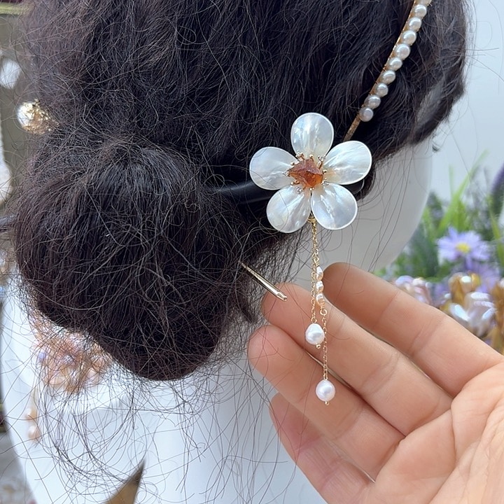 银S925镶嵌淡水珍珠发饰