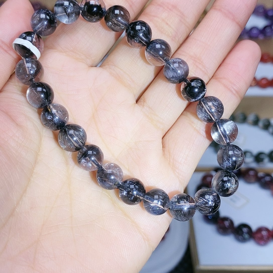 水晶手串未镶嵌黑银钛