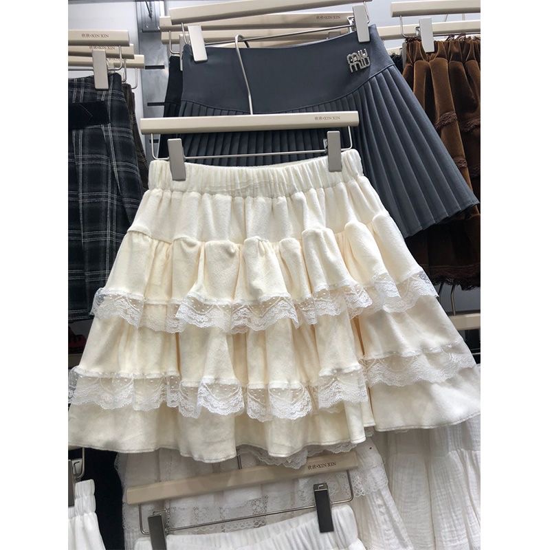 公主风蕾丝花边蛋糕裙蓬蓬裙2025春秋新款防走光带内衬短裙半身裙