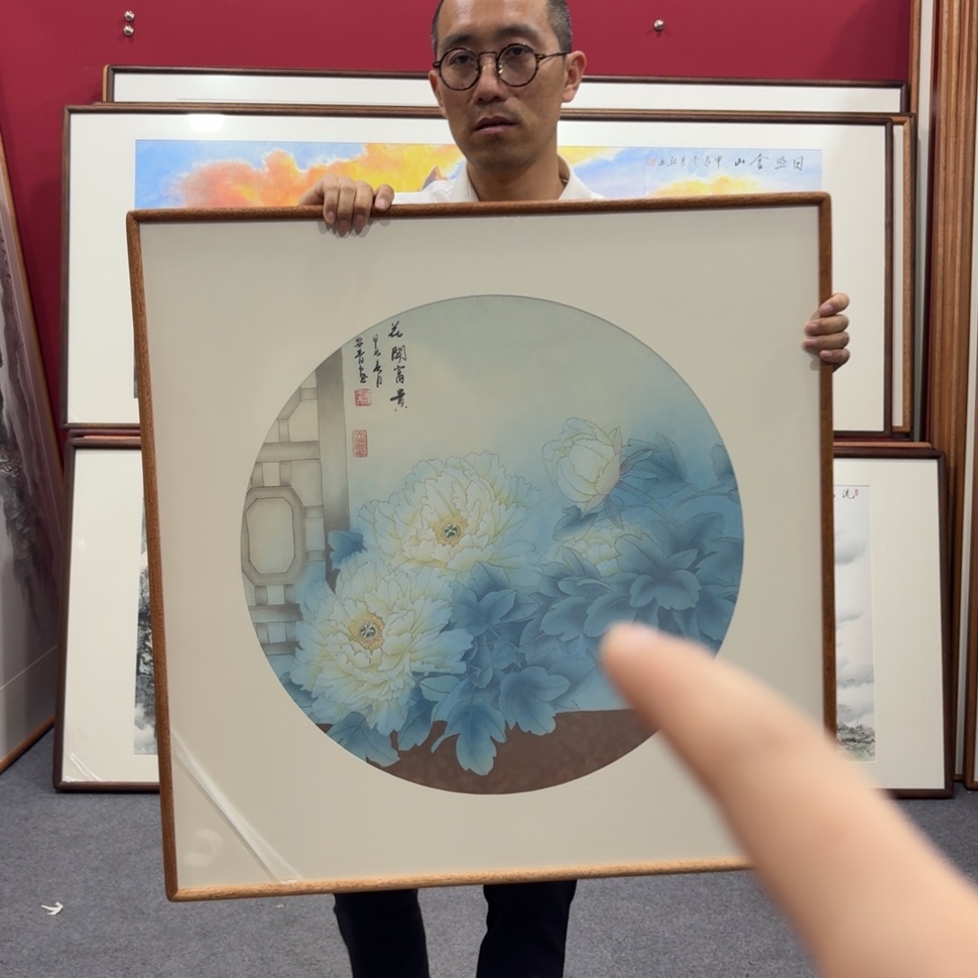 国画带框绘画80/80尺寸