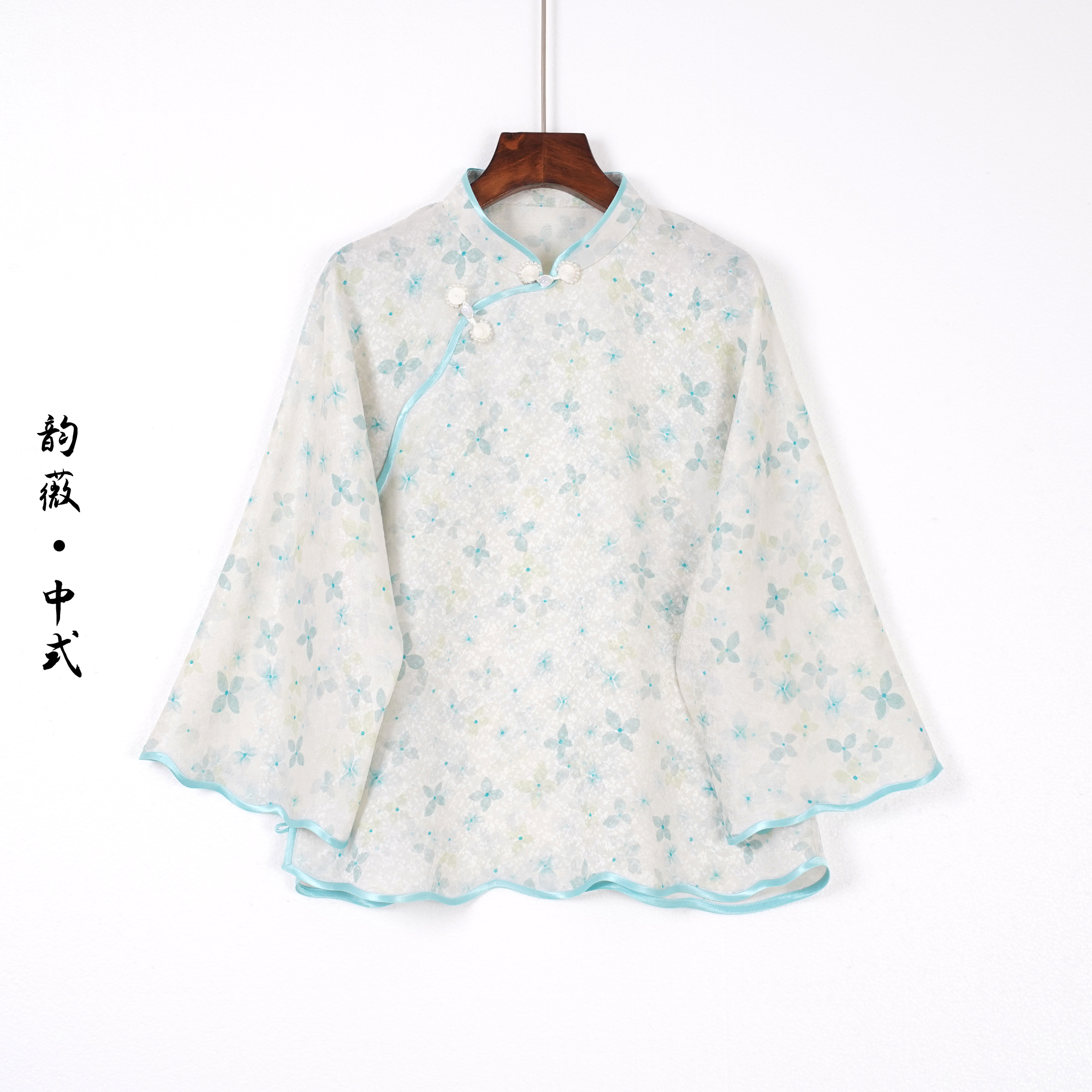 花色复古新中式长袖中国风斜襟汉服夏季