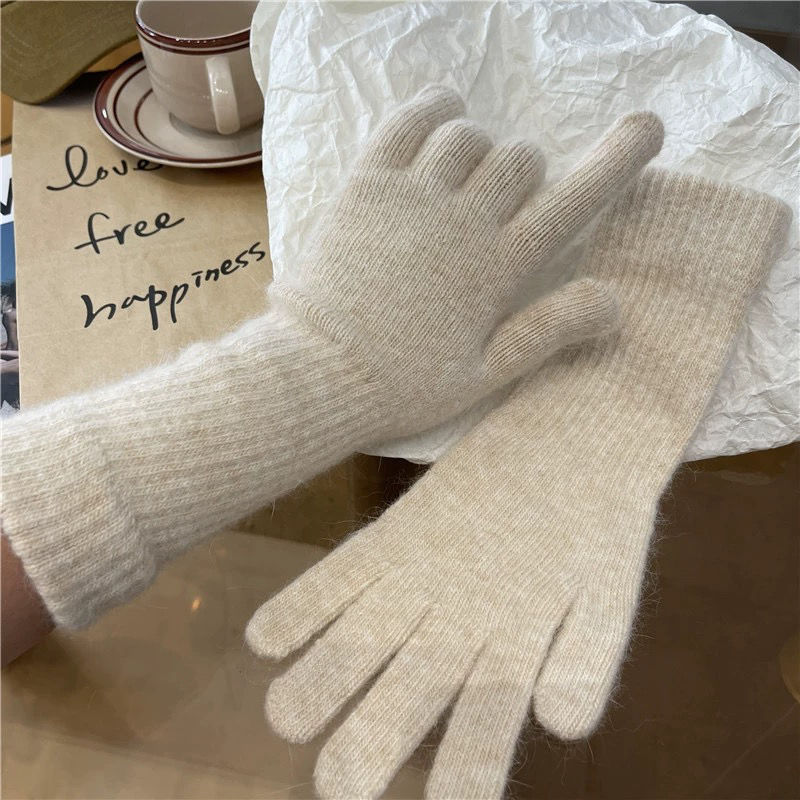 长款毛感ins韩版防寒保暖冬季手套女纯色针织五指手套