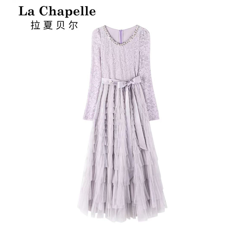 【拉夏贝尔】普罗旺斯的薰衣草-01 大码冬季V领连衣裙（DMX2571）