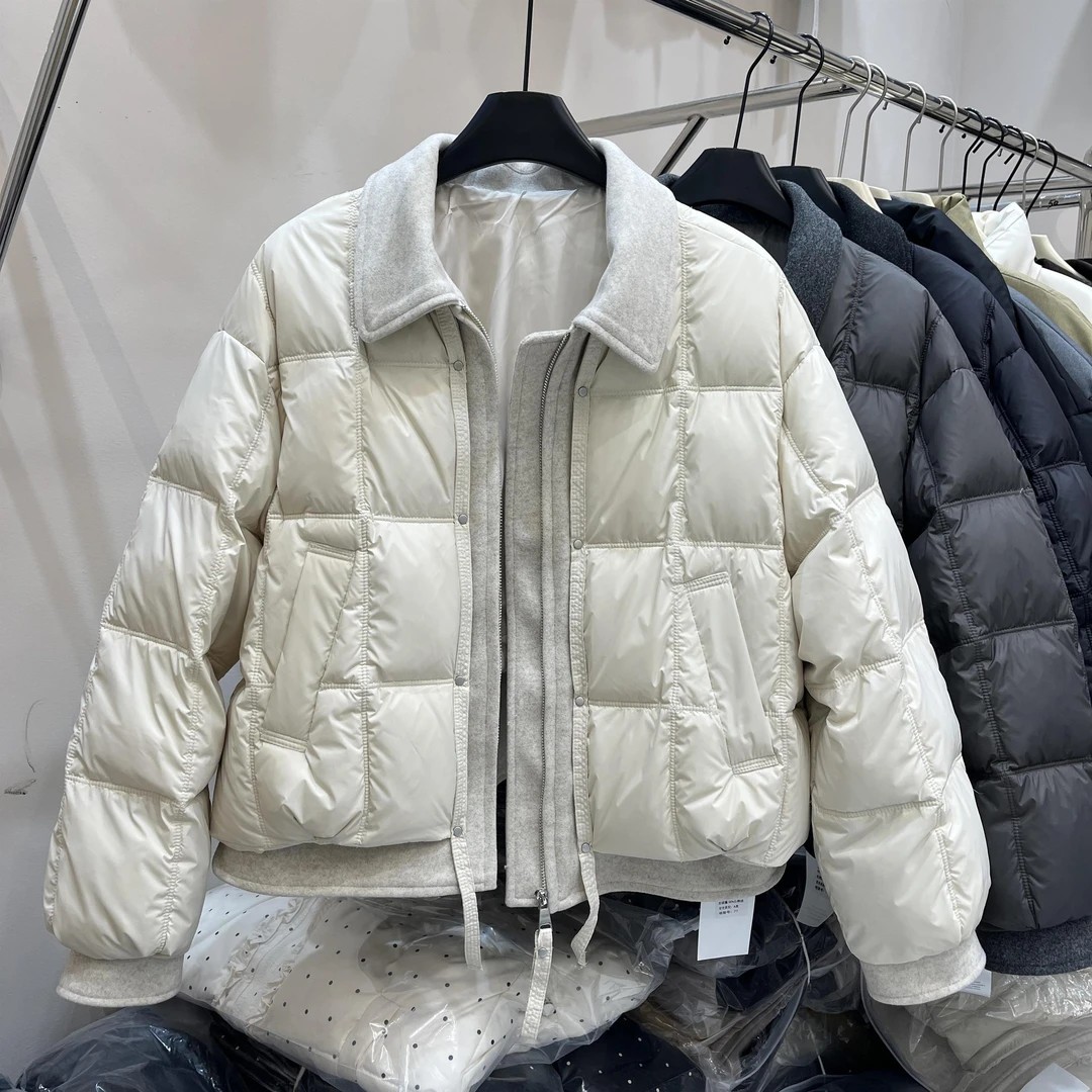 棉服拼接翻领加厚棉服女款2025冬季新款假两件保暖外套