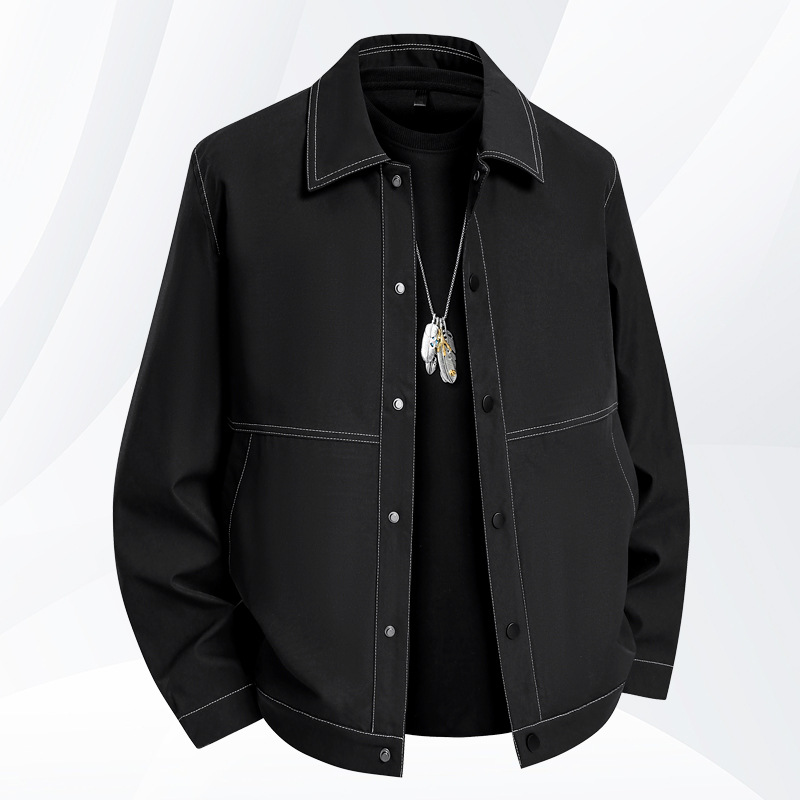 翻领夹克简约上衣时尚宽松潮流工装都市百搭外套男士明线夹克休闲