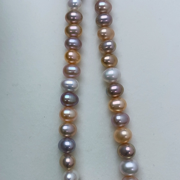 淡水珍珠颈饰银S925镶嵌7-8炫彩极强光糖果珠