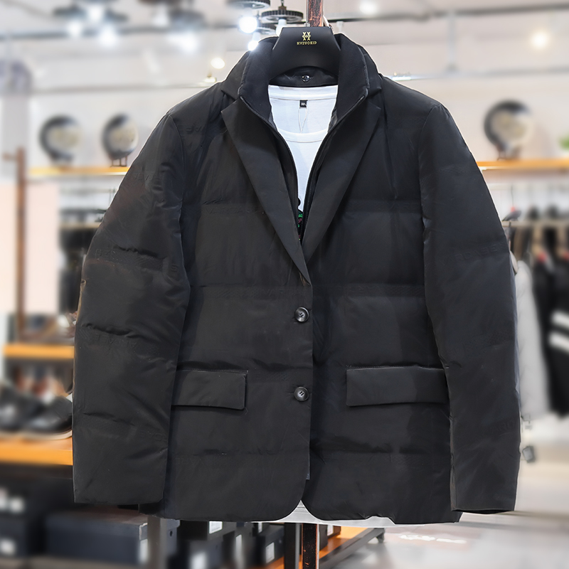 男装冬款黑色简约保暖外套6165