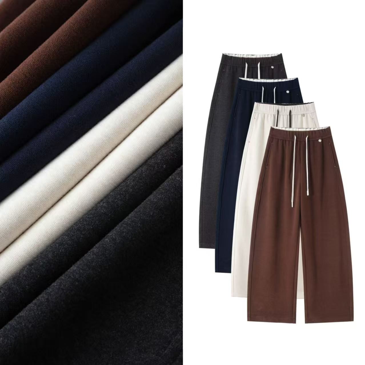 【慕绒倾城弯刀直筒裤】2025冬季羊 绒撞色拼接香蕉裤糯米裤7956