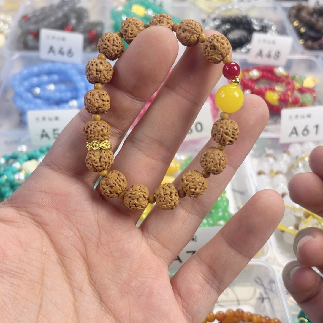 檀香紫檀（小叶紫檀）手串银S925镀金镶嵌