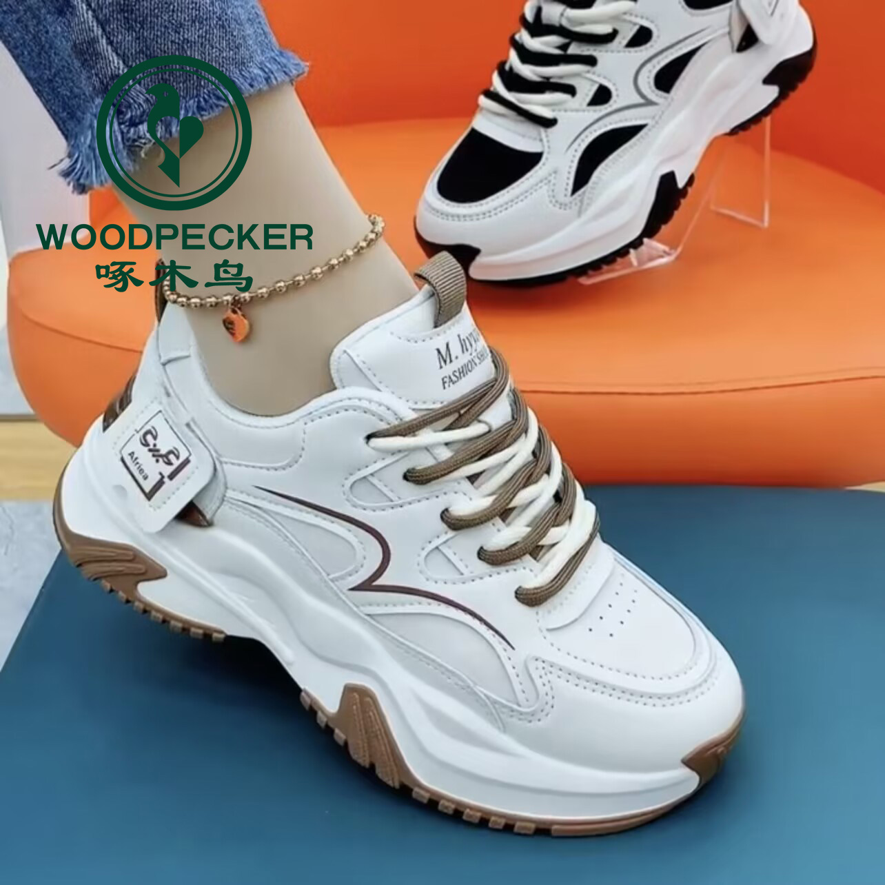 啄木鸟老爹鞋女鞋春秋爆款网红休闲防滑小白鞋百搭运动鞋潮鞋女士