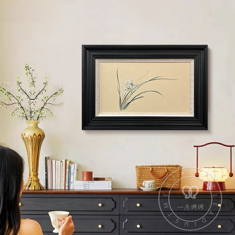 【兰花】中古风客餐厅装饰画纯手工油画法式风床头挂画新中式玄关画