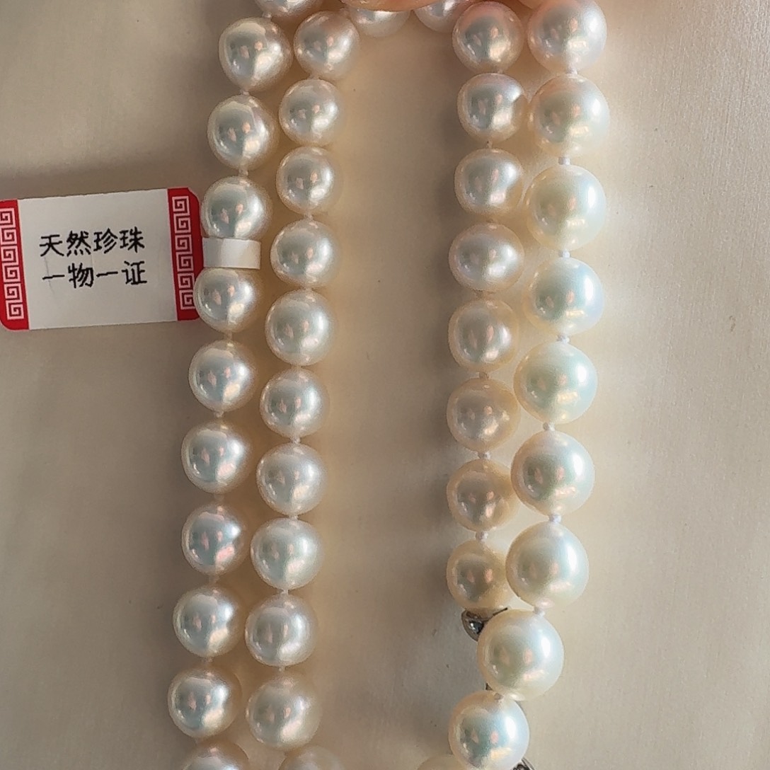 淡水珍珠颈饰银S925镶嵌8-9mm无核满珠链