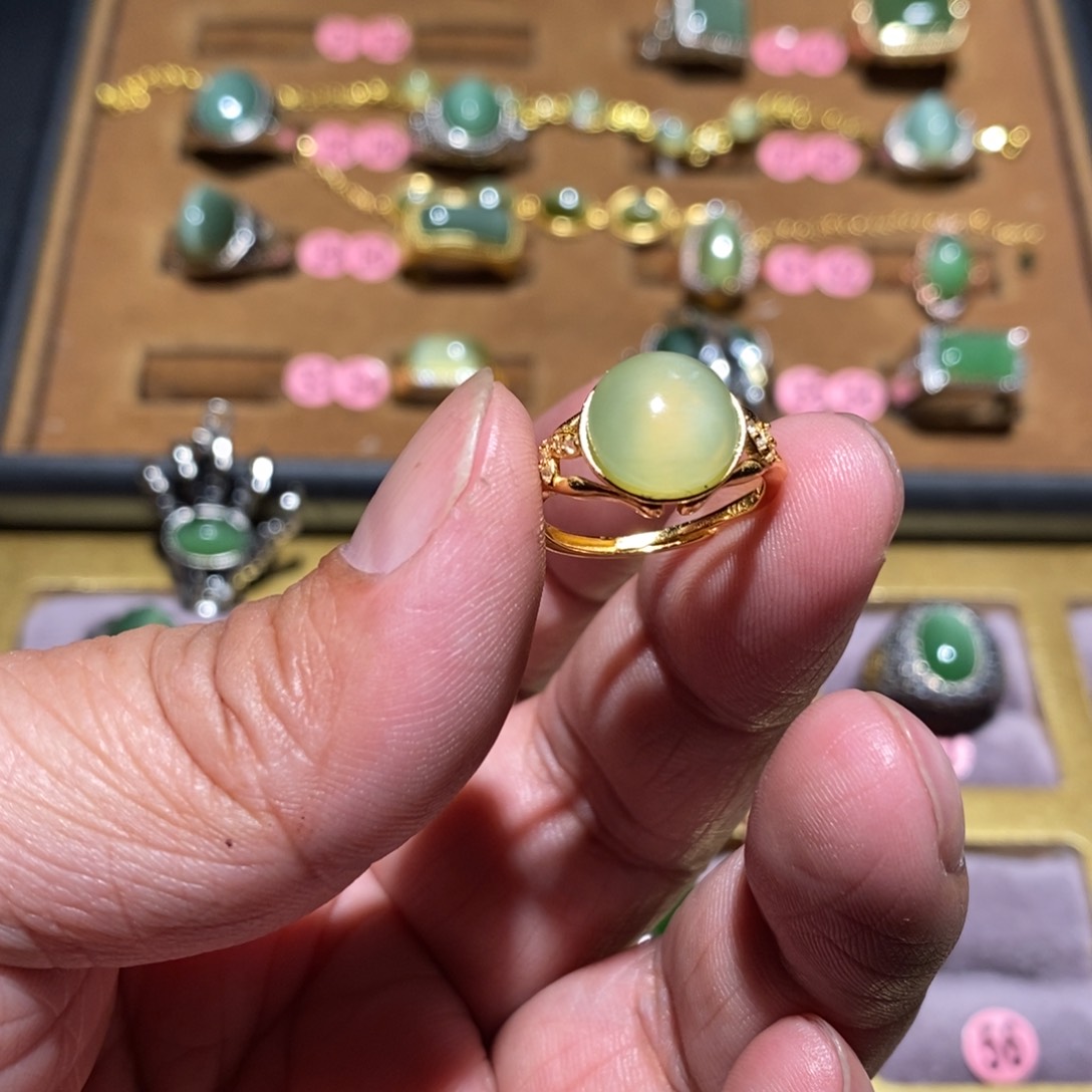 和田玉（碧玉）戒指银S925镶嵌