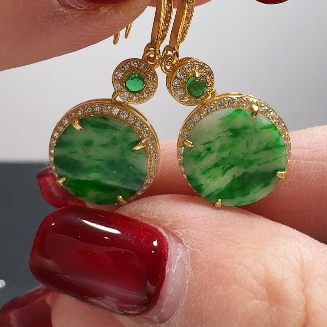 翡翠耳饰银S925镶嵌耳饰