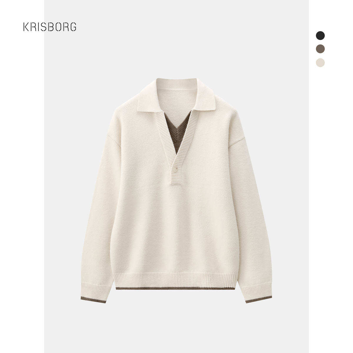 拼接毛衣男秋冬季韩版潮流V领POLO衫时尚百搭男士休闲打底针织衫