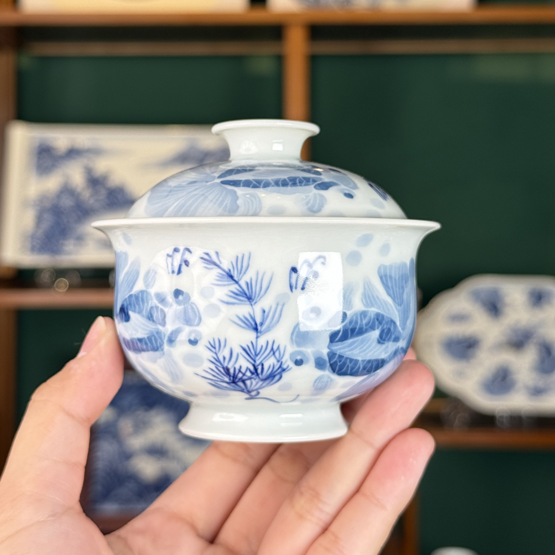 【沫染枫月】金鱼元宝盖碗茶具（120cc)