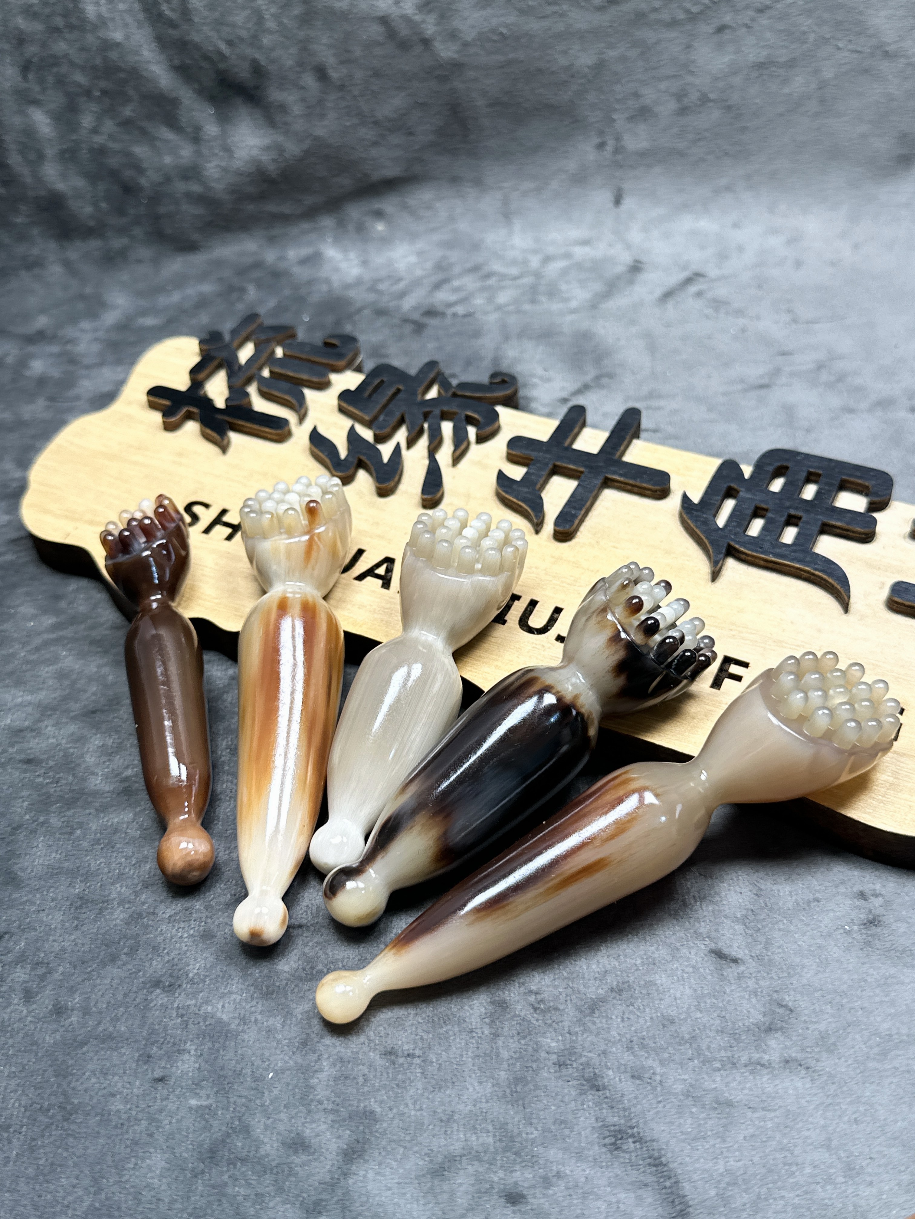 牛角莲蓬面部美容经络疏通点穴拨筋棒天然白牦牛脸眼颈部全身通用