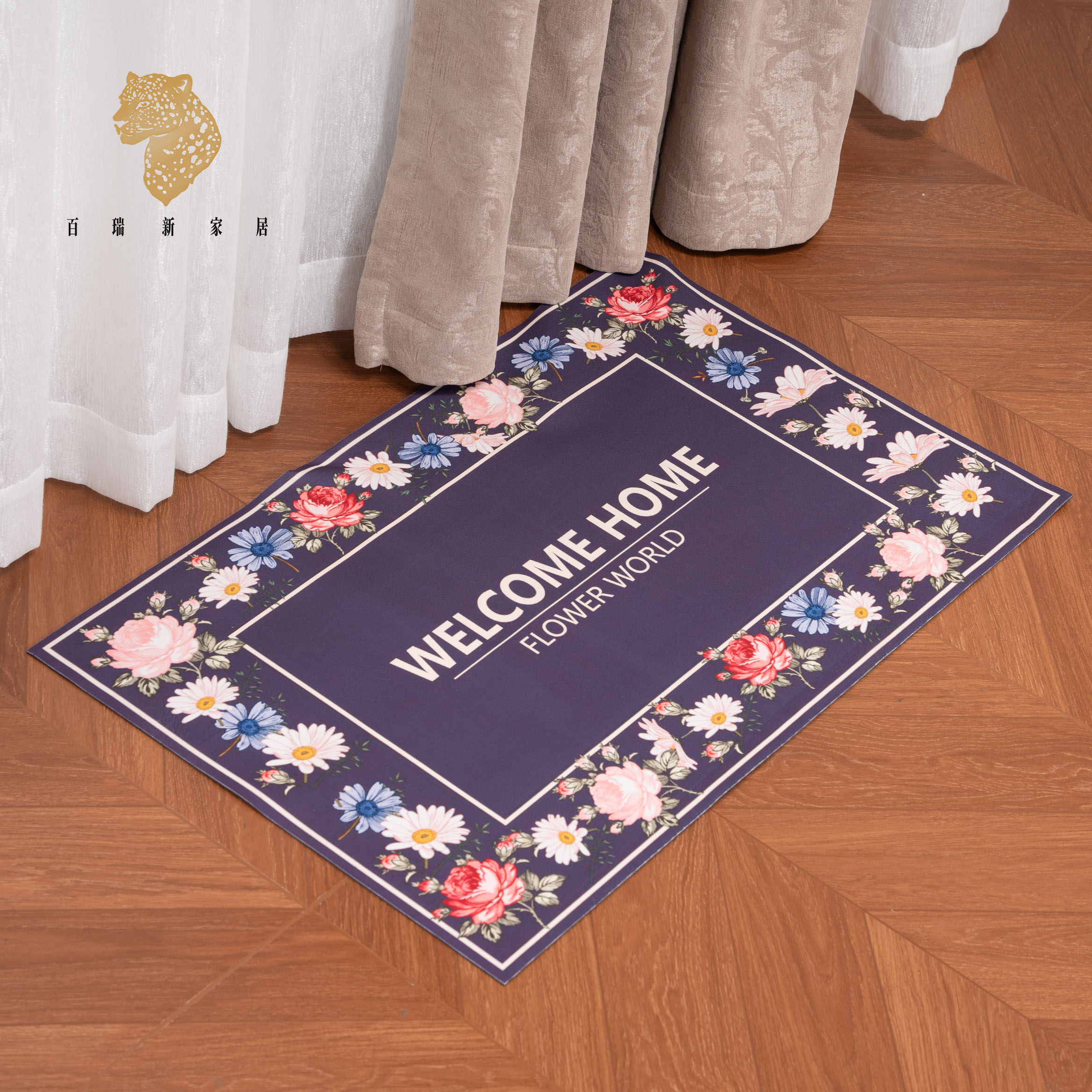 百瑞新美式复古花卉硅藻泥地垫入户门垫玄关浴室防滑垫-BRX2428