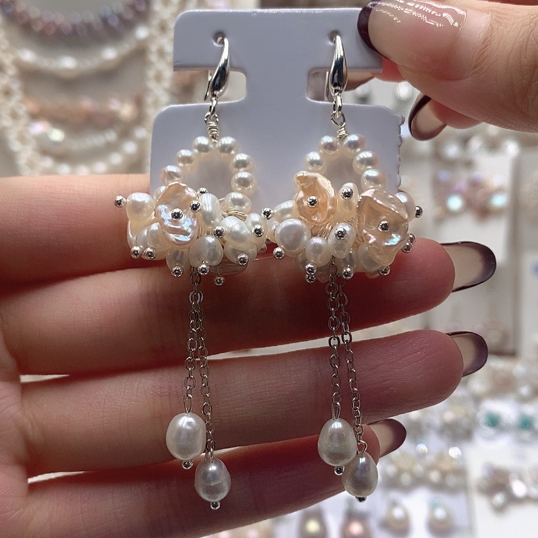 耳饰银S925镶嵌淡水珍珠