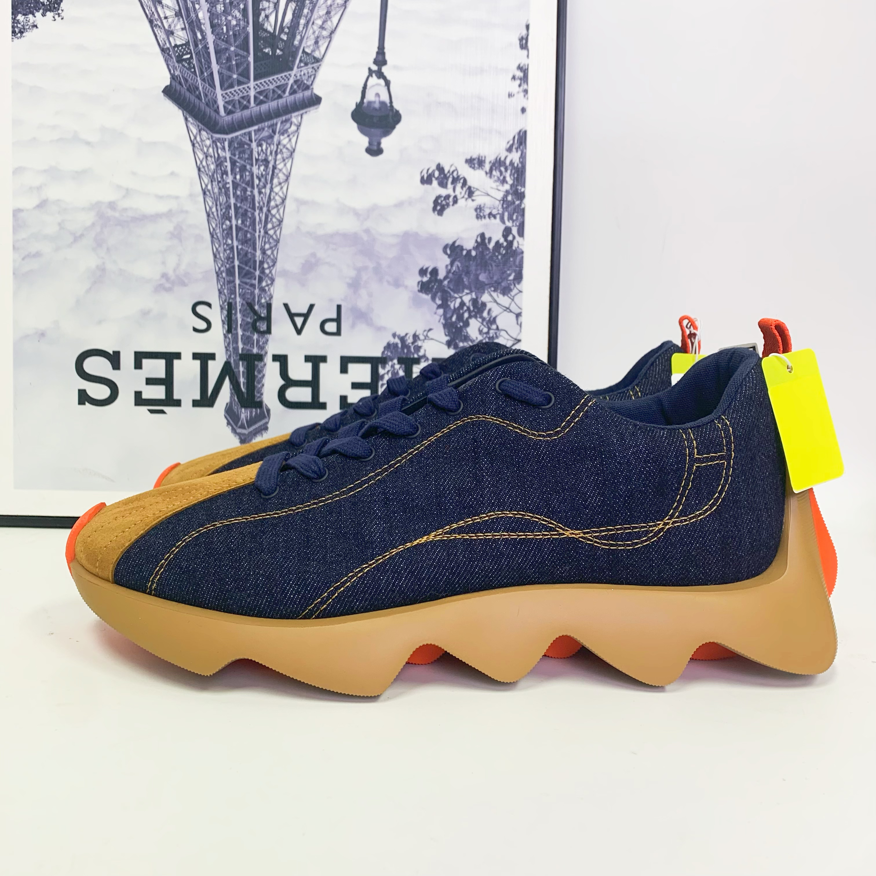 全新未使用 Hermes/爱马仕 爱马仕Envol系列牛仔蓝波浪底运动鞋