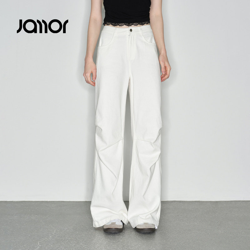 Jamor加墨白色牛仔裤子直筒裤2026春夏DJN661538