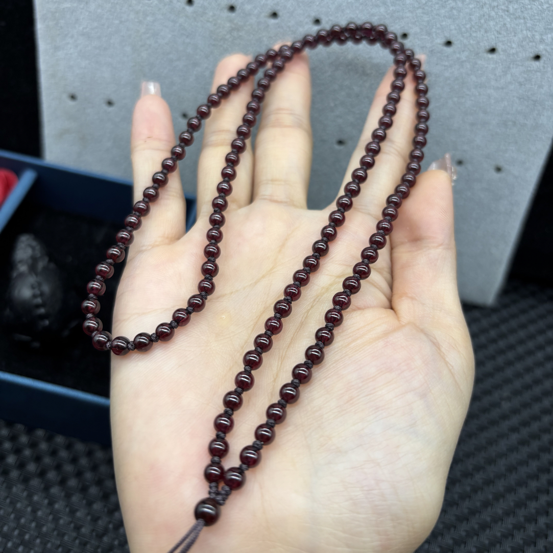 精美天然石榴石圆珠4mm紫色玉石挂件绳毛衣链长链多圈手链百搭款
