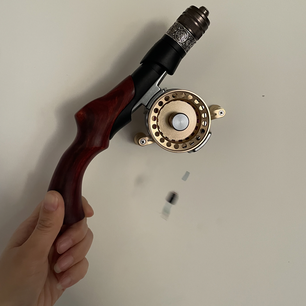 抢把紫檀扁尾杆稍冰钓套装50金属轮，漂，绑好线全套