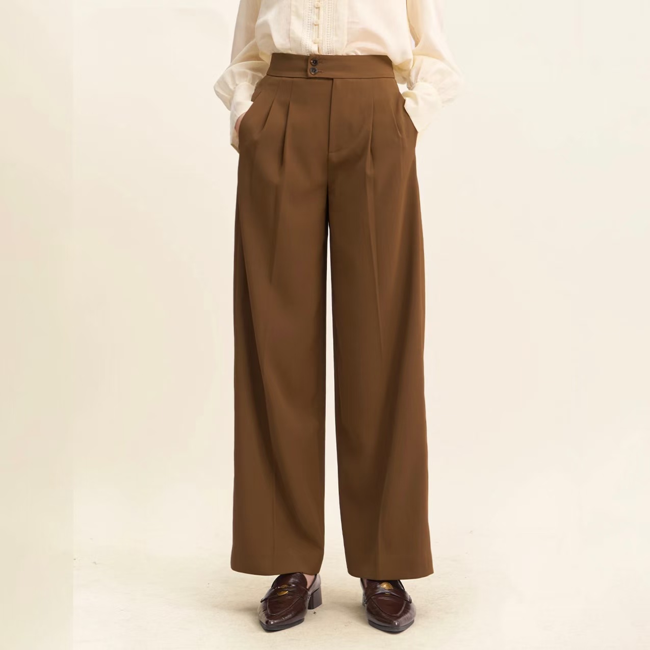 GIRDEAR/哥弟早春新款休闲复古显瘦高腰通勤风垂感直筒裤110065