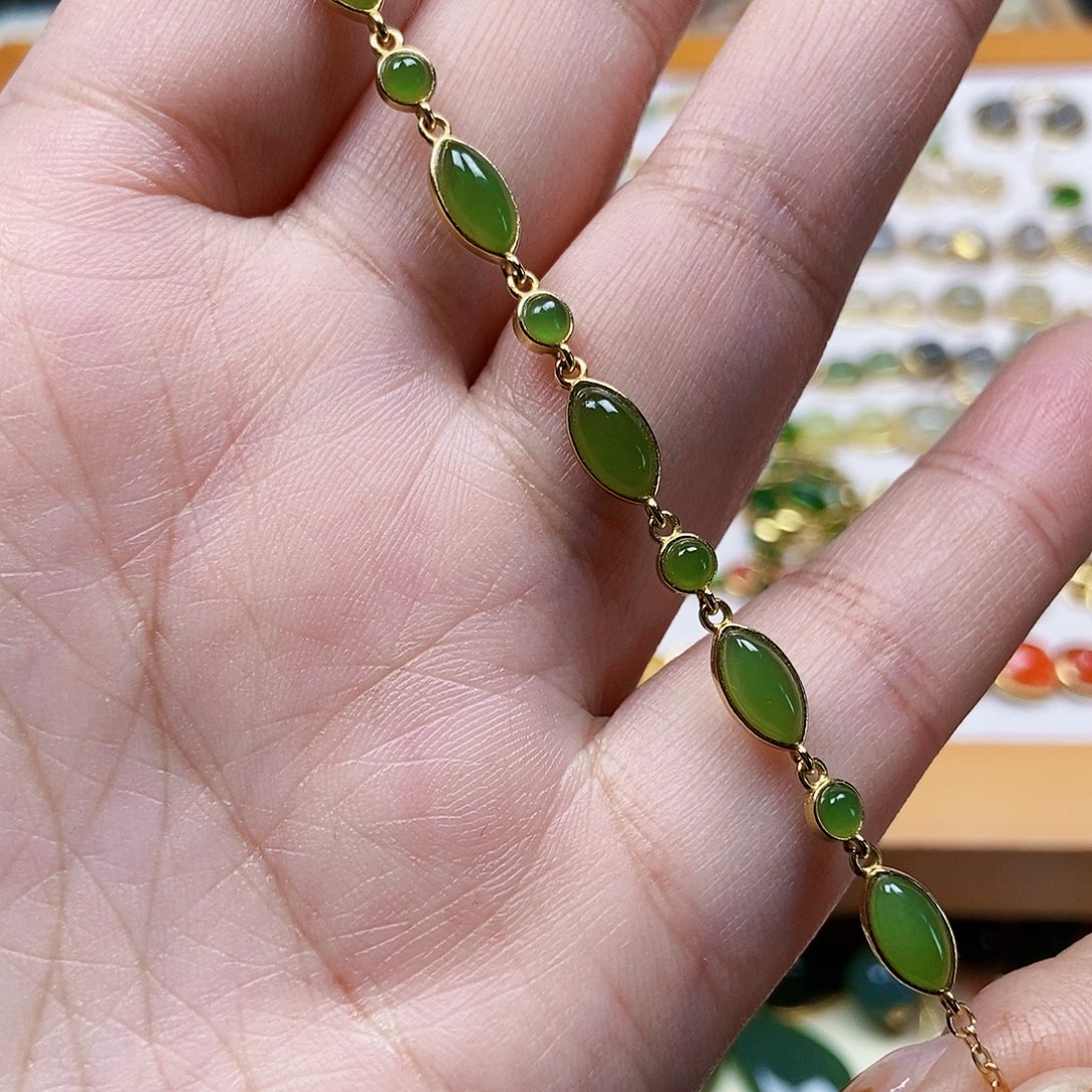 和田玉手链卡8银S925镶嵌