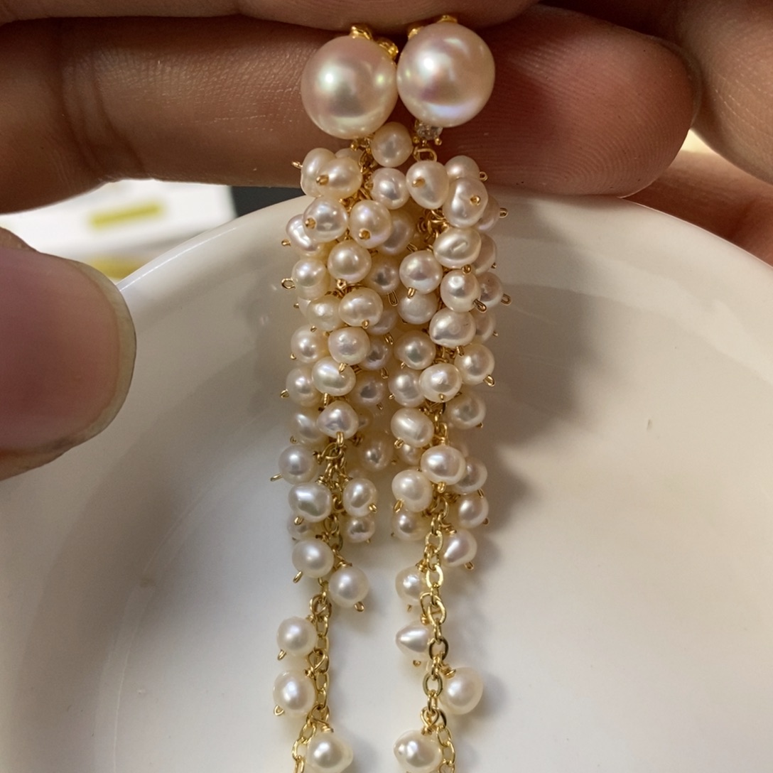 心***梁淡水珍珠耳钉合金