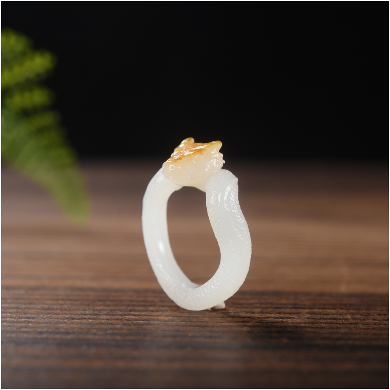 玉石缘【戒指19.5mm】新疆和田羊脂白玉籽料精品生肖蛇男女款指环