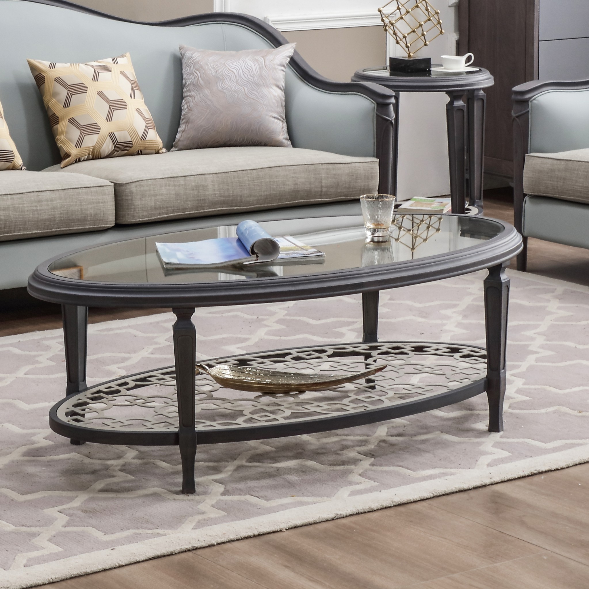 美式轻奢实木茶几家用客厅圆形茶桌现代小户型创意双层泡茶桌子