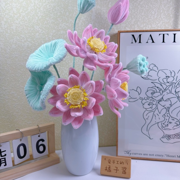 琉璃荷花手捧花束diy材料包扭扭棒礼物送闺蜜女友好运莲莲花拍照