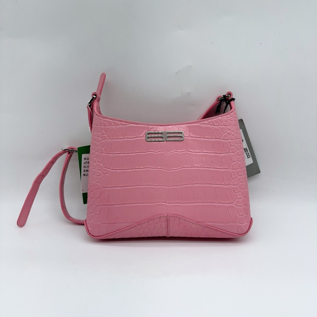 95新 Balenciaga/巴黎世家  粉色鳄压单肩包 1562 8003 