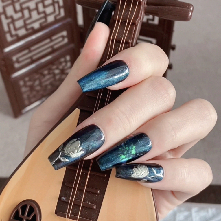 【墨蓝】国风原创手绘日常出街超好看高级穿戴甲