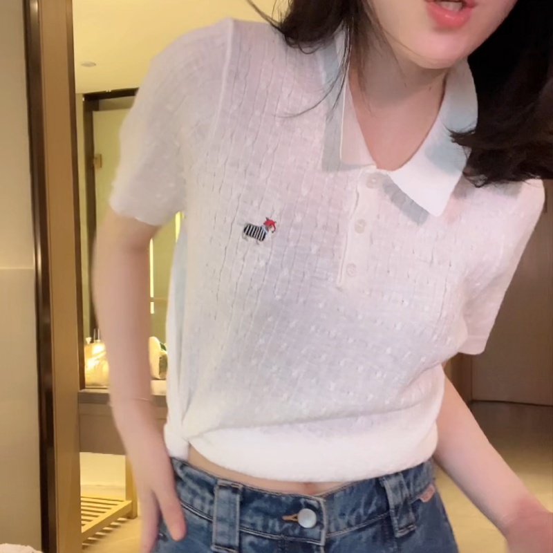 2025春季设计感百搭刺绣腊肠狗针织短袖polo领LK2501977