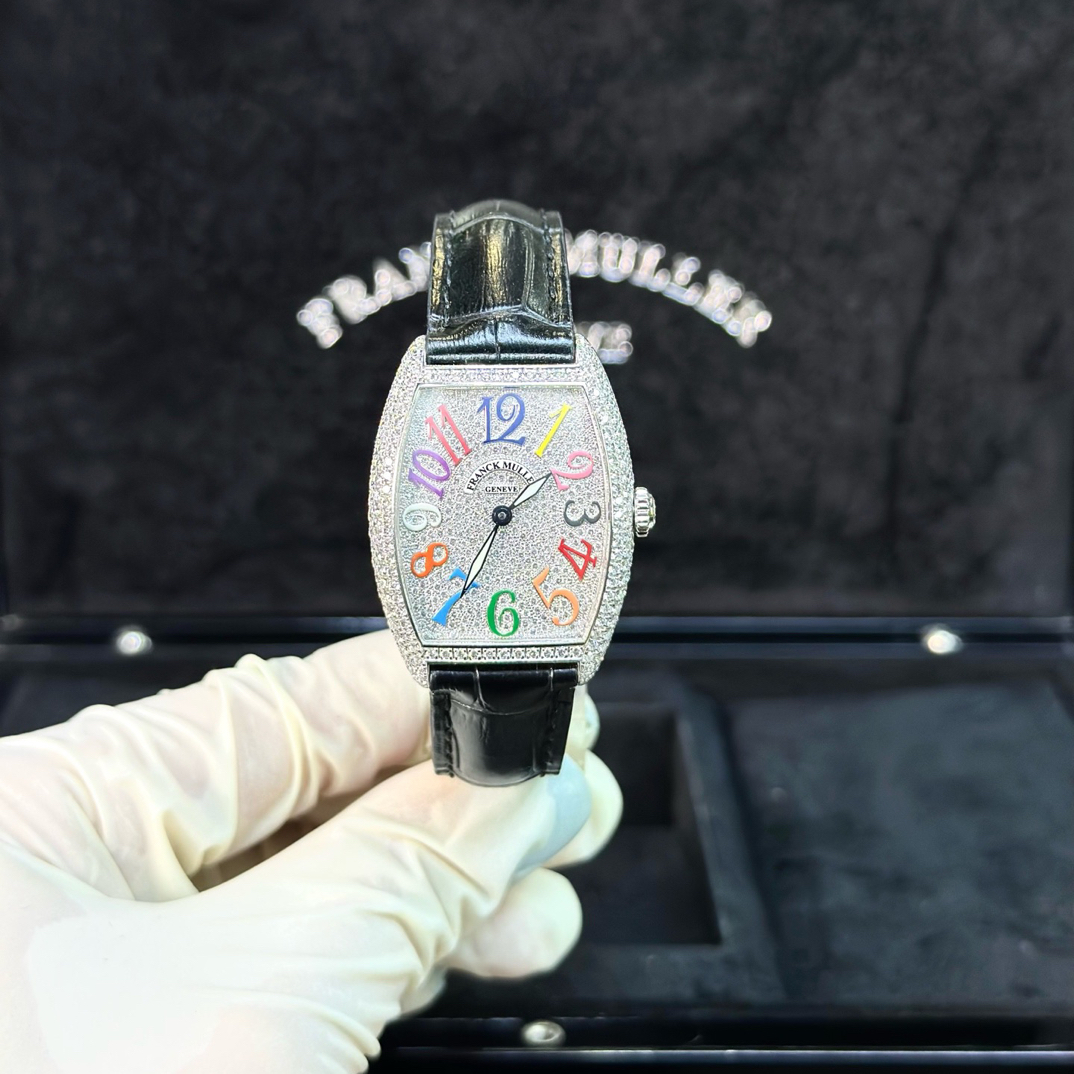 99新 Franck Muller/法兰克穆勒 7502/N89酒桶型白金满钻盘原盘彩