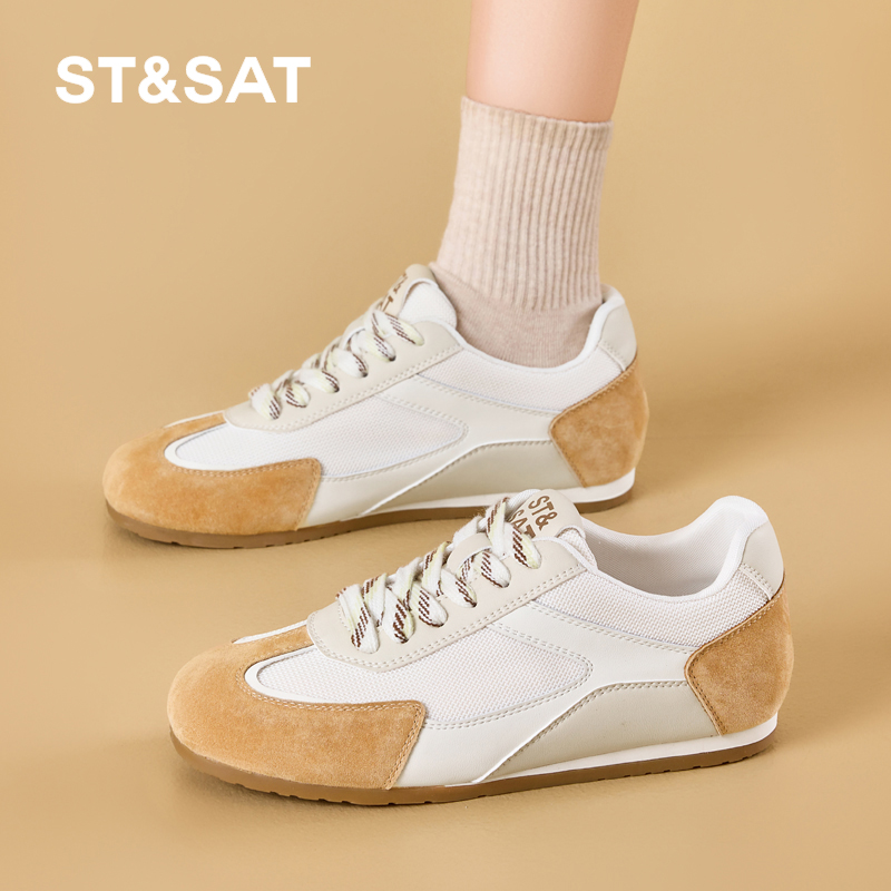 星期六内增高德训鞋2025春季新款平底休闲女鞋百搭轻便复古板鞋女