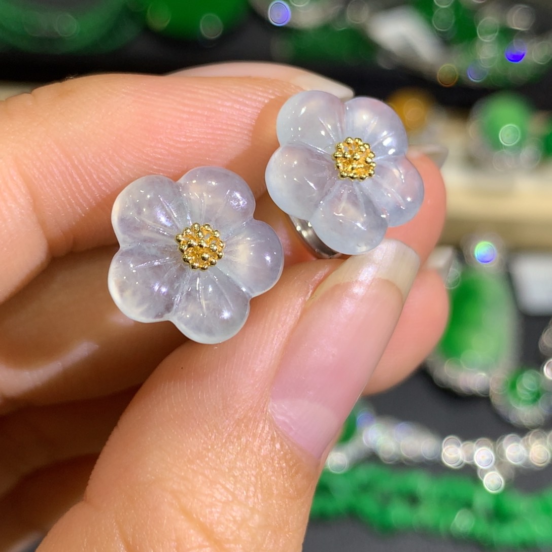 翡翠耳饰18K金镶嵌9、