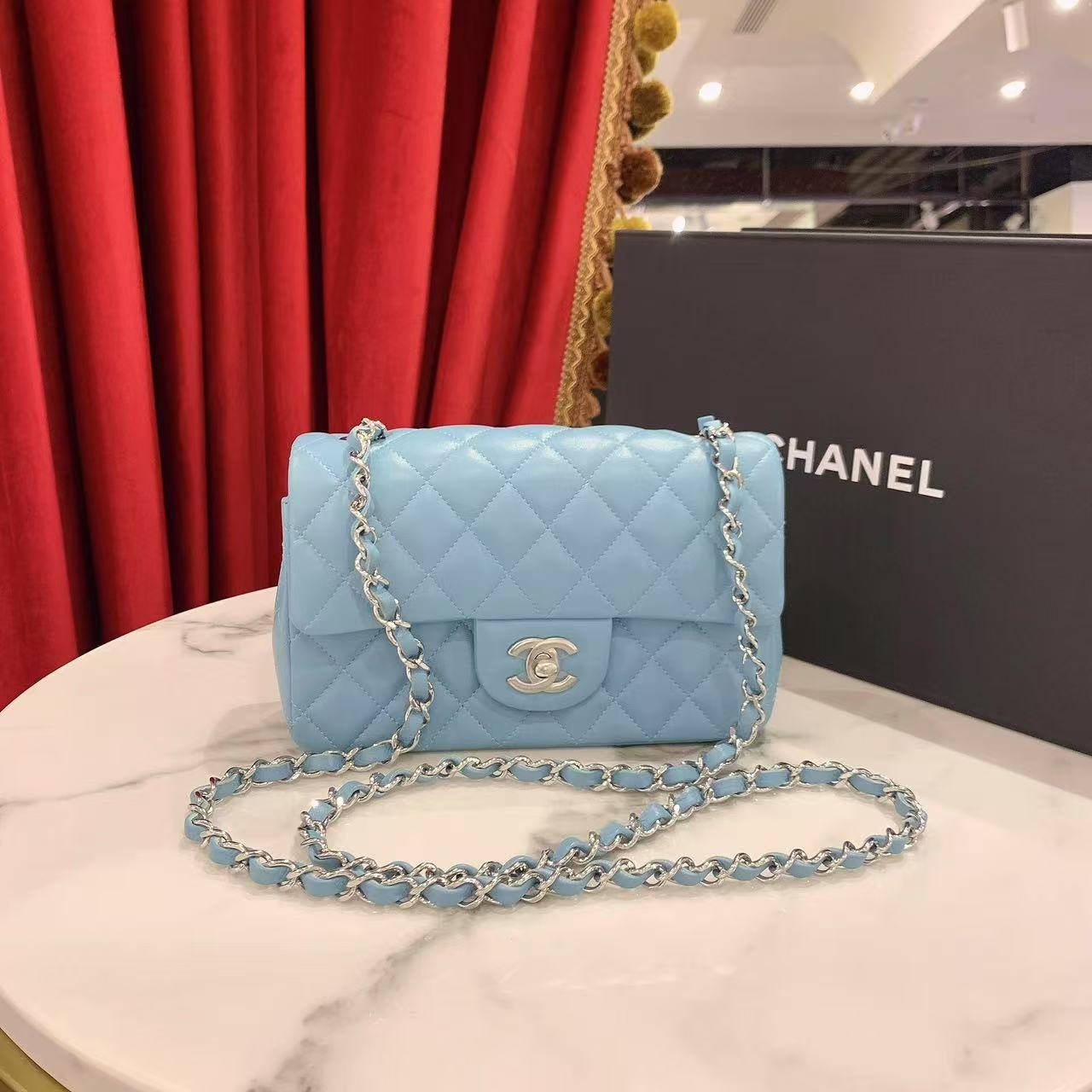 95新 Chanel/香奈儿 GGS丨cf大mini蓝色银扣芯片 24587605
