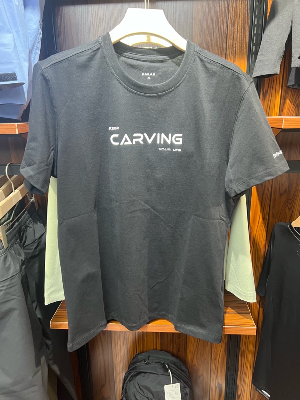 石头家圆领短袖后背雪山图舒适运动T恤