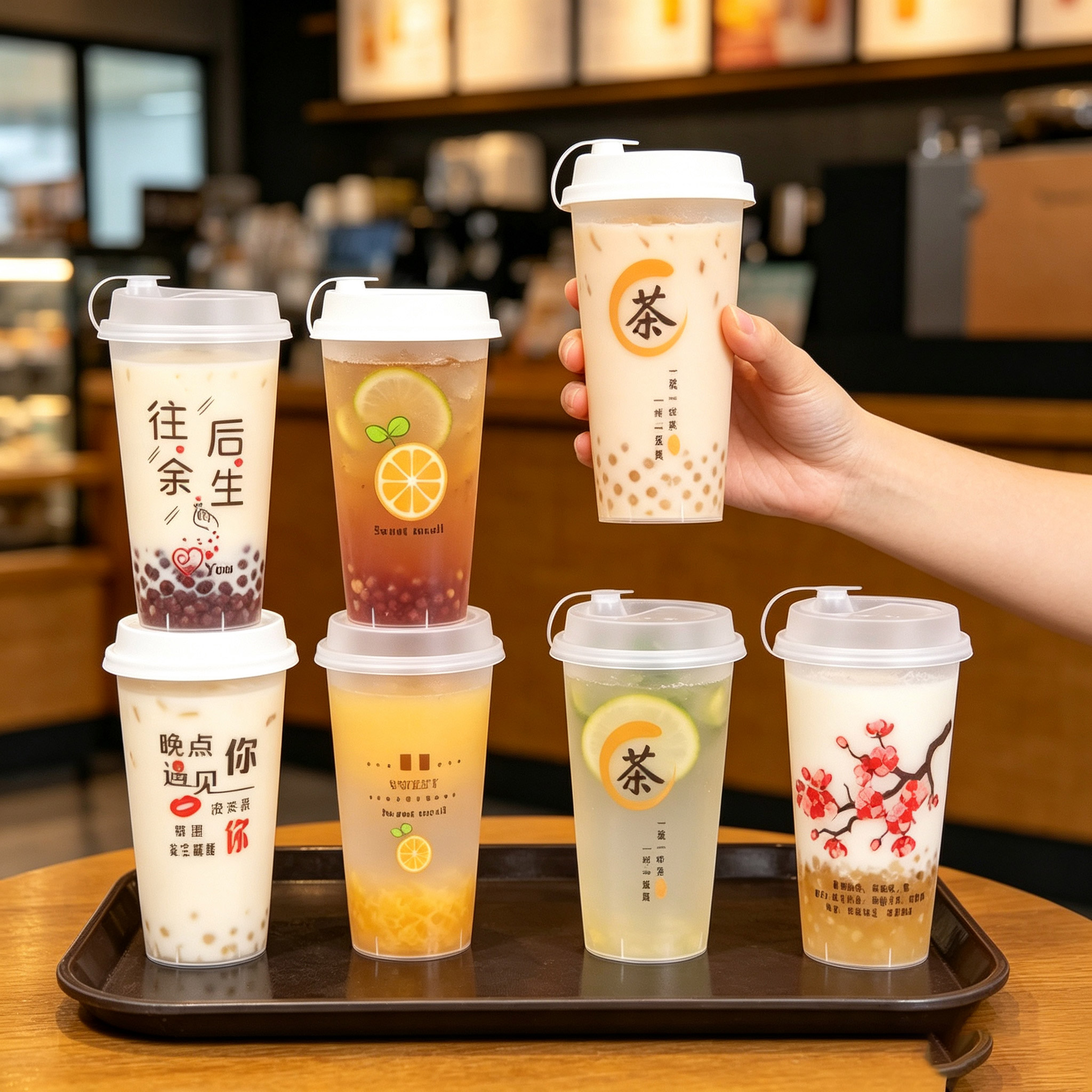 奶茶杯一次性冷热通用杯带盖摆摊柠檬茶酸梅汤打包杯90口pp磨砂杯 图片 4