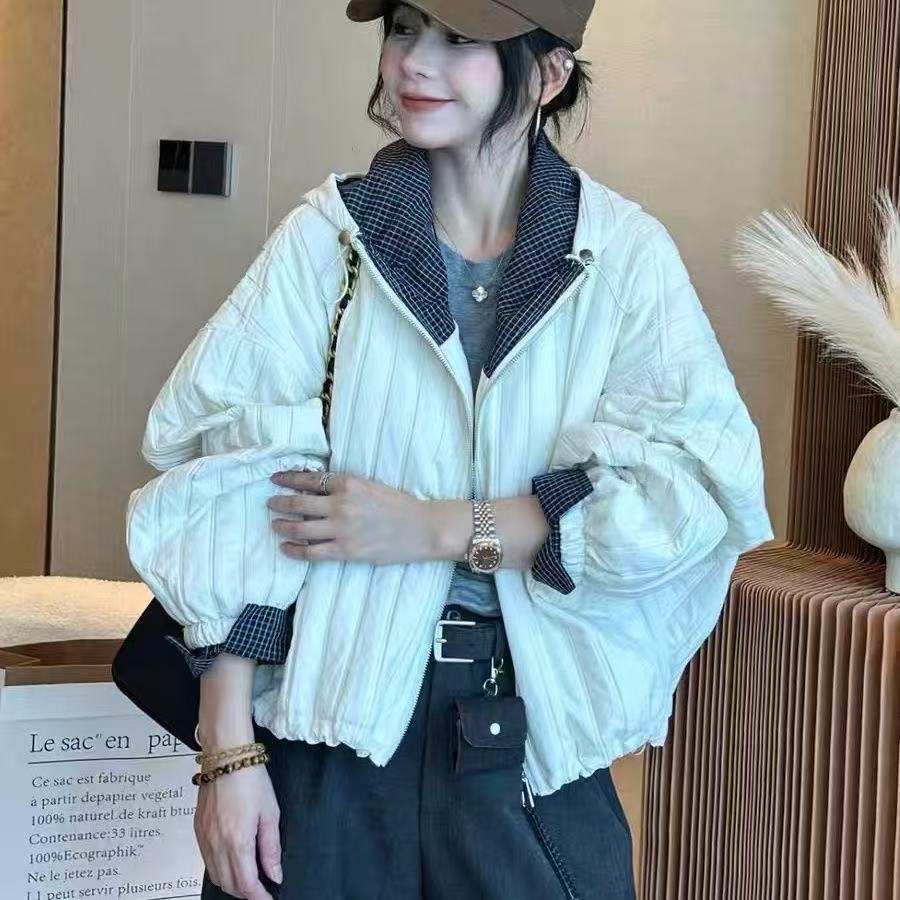 欧货开衫薄棉外套女短款秋冬季2025新款宽松休闲夹克开衫棒球服