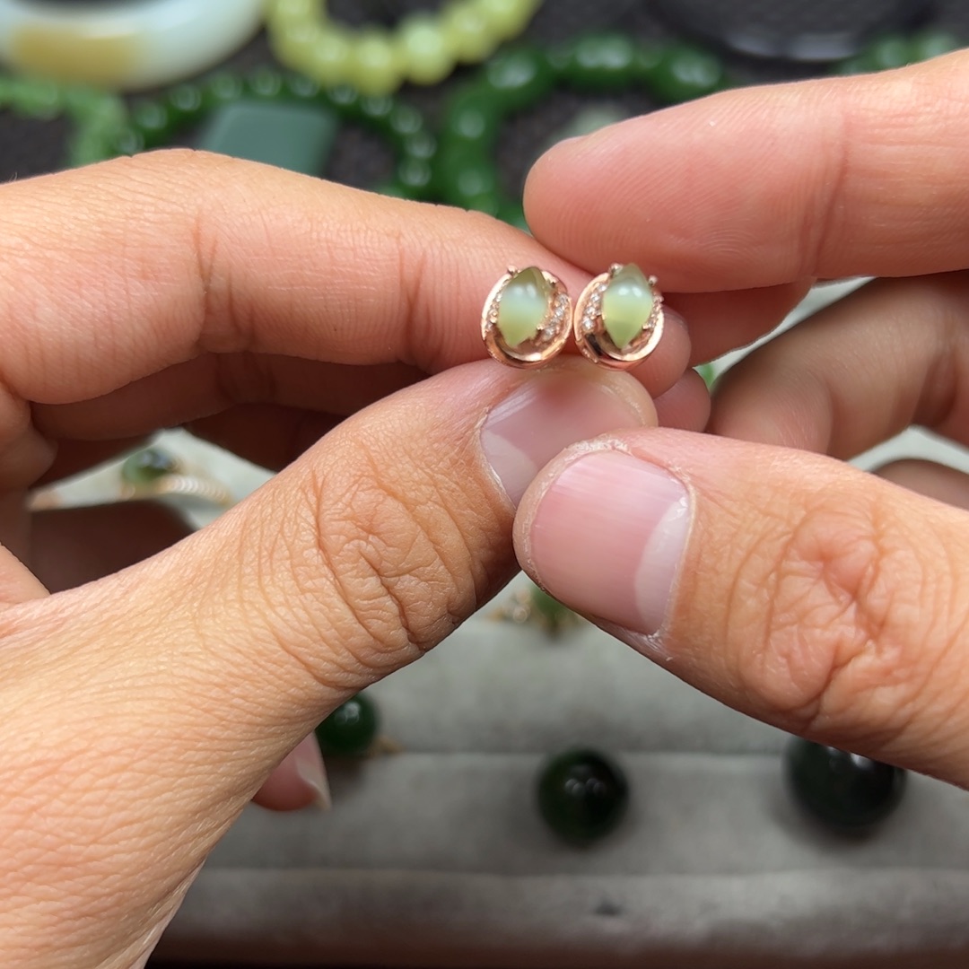 和田玉挂件银S925镶嵌一对