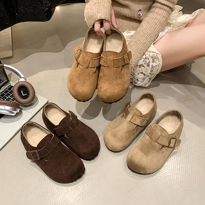 2025秋冬季新款内增高5cm毛毛鞋加绒勃肯鞋软底全包真皮厚底女鞋